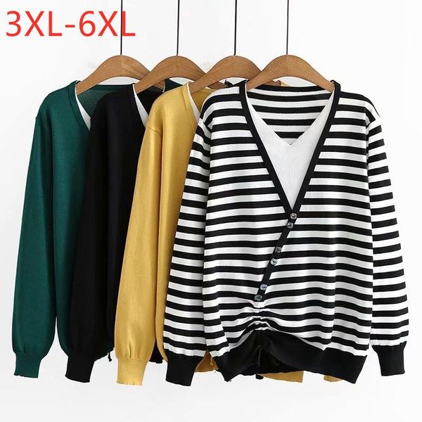 

plus size t-shirt autumn winter knit for women large pullover long sleeve slim elastic stripe v-neck sweater 3xl 4xl 5xl 6xl, Black