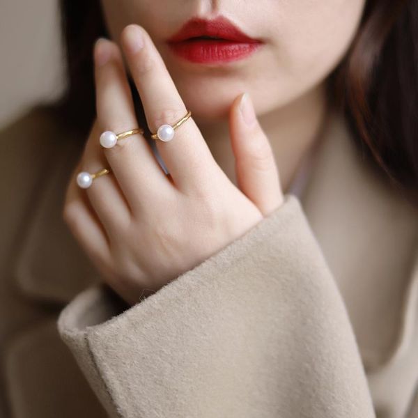 

amaiyllis 18k gold minimalist freshwater pearl vintage ring texture elegant for female bijoux jewelry cluster rings, Golden;silver