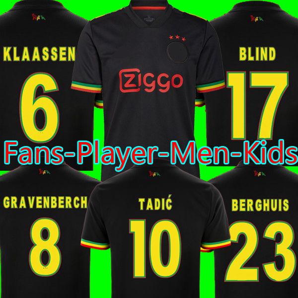 

21 22 ajaxes bob marley soccer jerseys tadic berghuis haller third black kit blind neres cruyff klaassen gravenberch 2022 football shirts me, Black;yellow