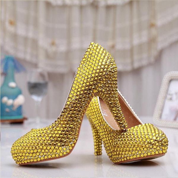 

dress shoes handmade women gold rhinestone heels platforms bridal wedding high heel bridesmaid party prom pumps, Black