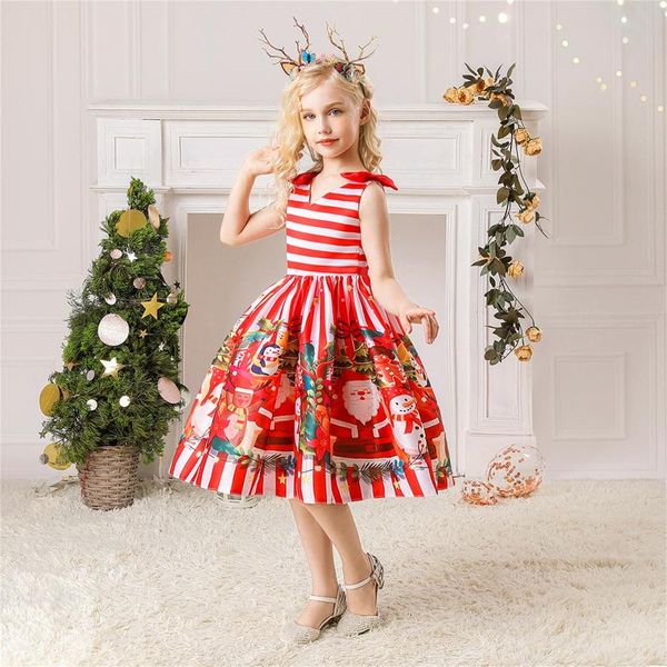 

girl's dresses christmas cartoon printed embroidery baby girls dres pageant gown xmas dance party costume princess dress kids vestidos, Red;yellow