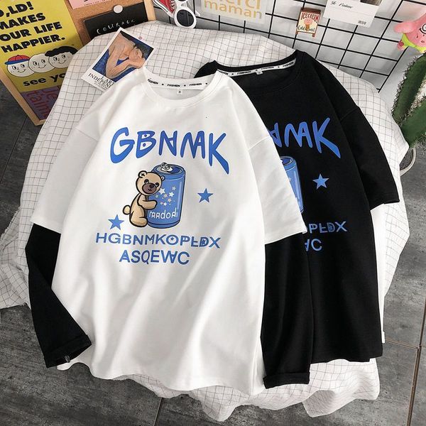 

women's hoodies & sweatshirts men's and women's fake splicing t-shirts, multi-functional round neck shirts, kawai, cartoon pr, Black