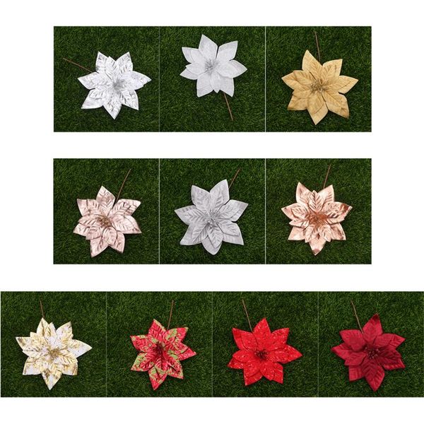 

2pc 20cm christmas flower heads with rod diy xmas tree wreath hanging decoration fake for party wedding decorations decorative flowers & wre
