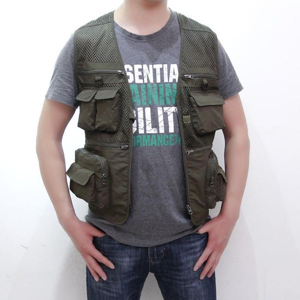

men's vests mesh vest men outdoor multi-pocket fishing waistcoat pography reporter sleeveless jacket thin zipper clothing wholesale, Black;white