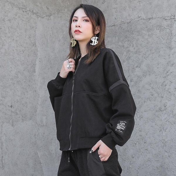 

women's hoodies & sweatshirts lanmrem 2021 spring zipper solid color bat sleeve thicken sweatshirt women streetwear loose casual person, Black