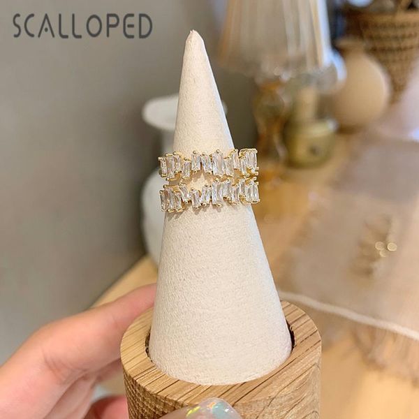 

wedding rings scalloped creative personality irregular zircon opening engagement ring 2021 gold color women party jewelry, Slivery;golden
