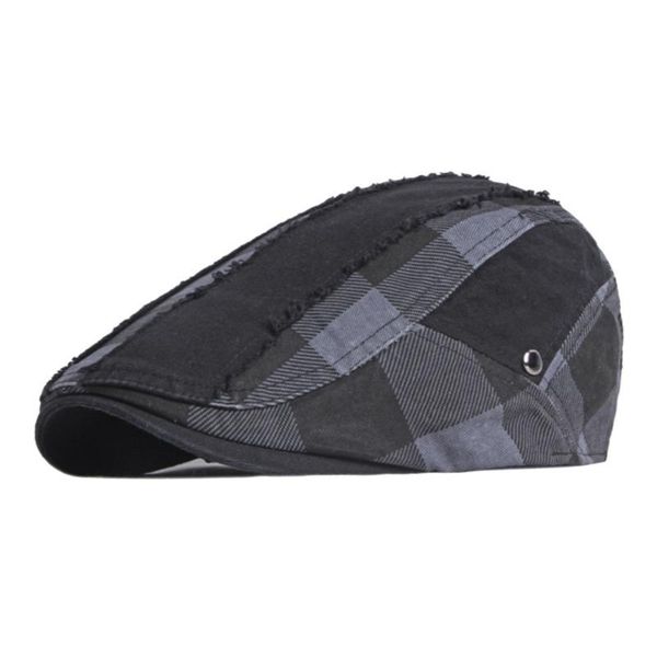 

berets 2021 beret men's peaked hat british retro checkered stitching old women's forward, Blue;gray