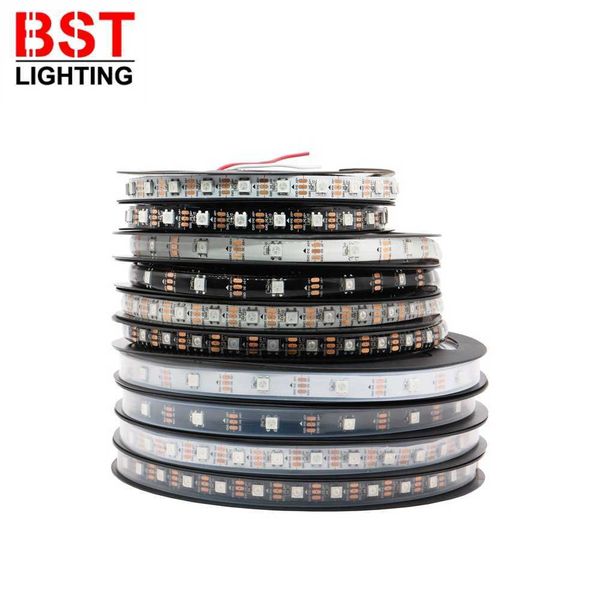 

dc5v ws2812b ws2812 smart 5050 rgb led strip individuaily addressable light tape 30/60/144pixels/m black/white pcb ip30/65/67