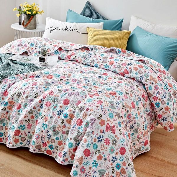 

comforters & sets floral printed cotton quilted bedspread patchwork coverlet summer quilt blanket bed cover winter sheet 150*200cm (no pillo
