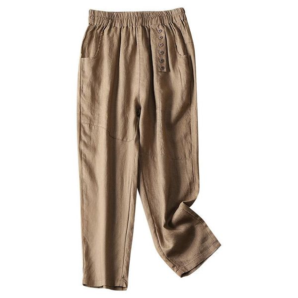 

women's pants & capris qpfjqd linen breasted casual ladies sweet fresh girl chic sport thin women tapered cropped harem trousers high w, Black;white