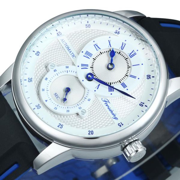 

forsining fashion white blue automatic wristwatch transparent mechanical watch men luxury silicone band sport watches mens 2021 wristwatches, Slivery;brown