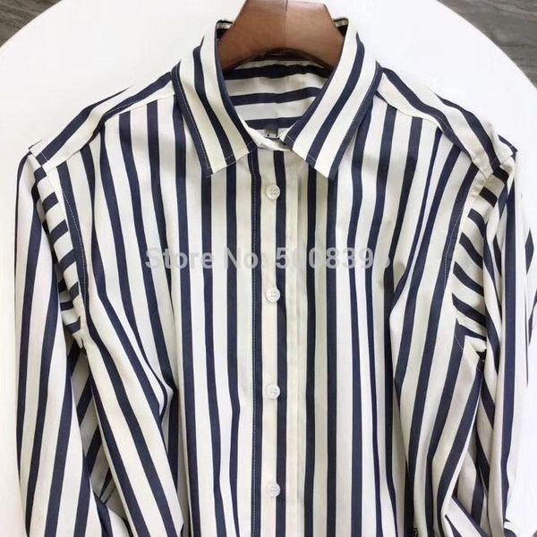 

women's blouses & shirts [elfstyle] - 2021 woman navy white oversized striped shirt long sleeves fashion blouse
