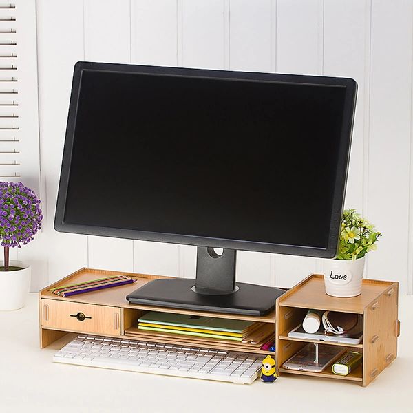 Holz-Monitorständer, Desktop-Computer-Riser, LED-LCD-Laptop-Notebook-Unterstützung, Schreibwarenhalter, Aktenaufbewahrung, Schubladenregal – #2