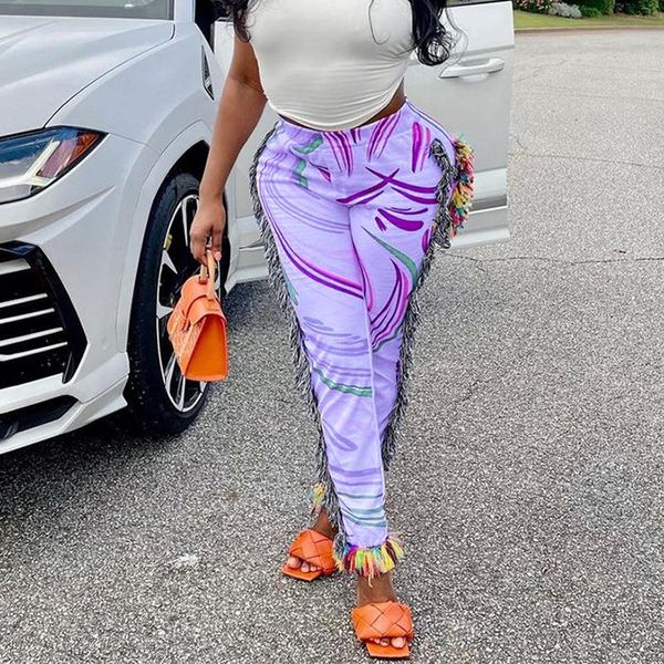 

women's pants & capris side tassels patchwork striped print jogger pant women rave festival clothing 2021 fashion casual high waist bod, Black;white
