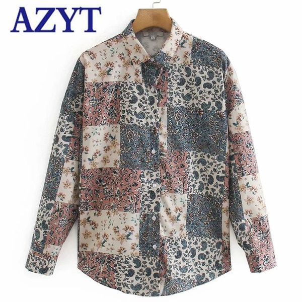 

women's blouses & shirts azyt fashin turn down collar casual loose floral print long sleeve shirt female 2021 autumn chemise femme, White
