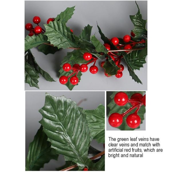 

decorative flowers & wreaths christmas party simulation plant leaves red fruit rattan mall window decoration 1.8m with light string