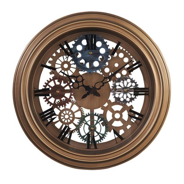 

american retro gear wall clock large modern silent clocks home decor creative metal watch living room decoration