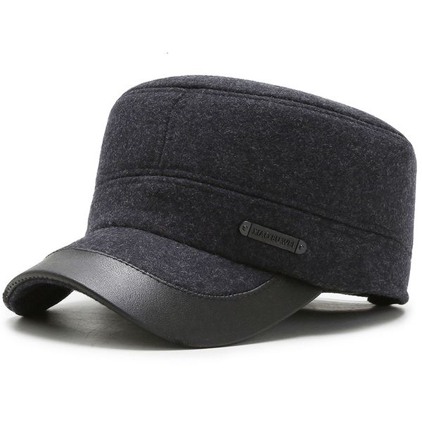 

leather stitching flat cap autumn and winter outdoor warm ear protection middle aged old people thickened woollen hat casual, Blue;gray