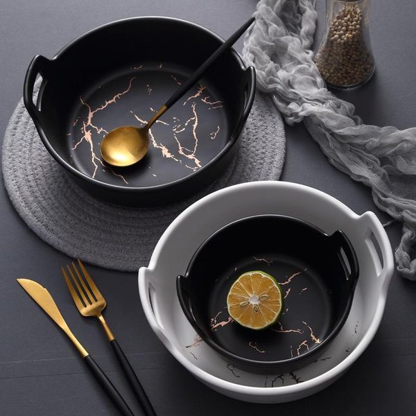 

dishes & plates guards against burns the bowl handle marble ceramic round salad soup creative nordic kitchen porcelain utensils