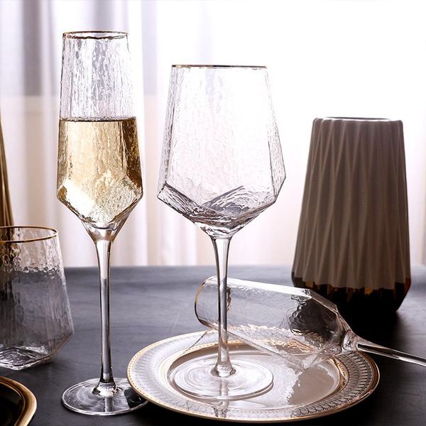 

wine glasses goblet diamond-shaped hammered gold glass cup nordic vintage crystal champagne diamond