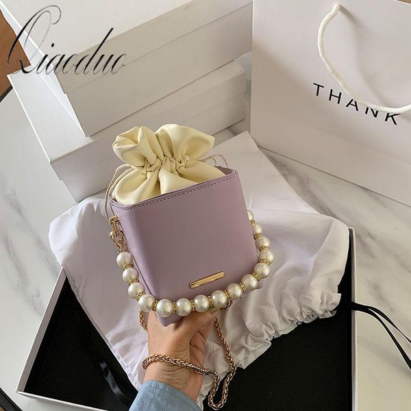 

evening bags qiaoduo pearl bag women's pu leather crossbody 2021 drawstring sweet shoulder handbags female travel summer cross body