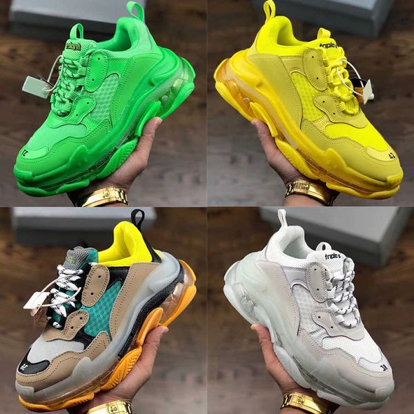 

triple s crystal sole clear sole mens sneakers neon green black white yellow men women fashion running shoes eur 36-45