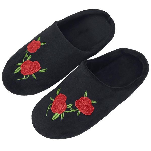 

winter women men home slippers unwarm flower slipper indoors anti-slip house shoes pantoufle femme, Black