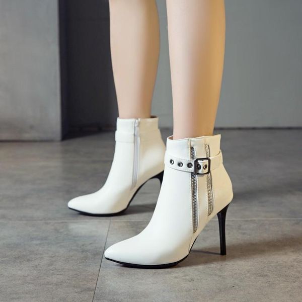 

boots oversized 0 - women shoes ankle for ladies double zipper decorative metal clasp, Black