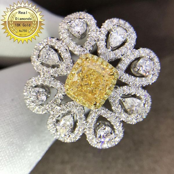 

cluster rings 18k white gold diamond ring engagement&wedding natural real jewellery have certificate 003, Golden;silver