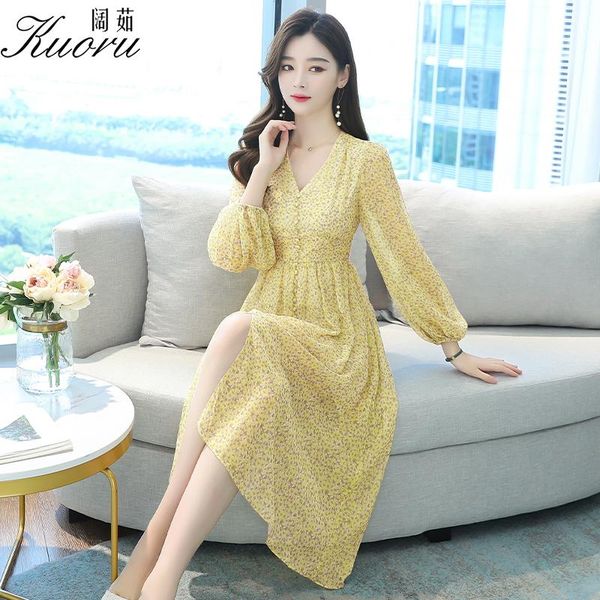 

casual dresses yellow women long sleeve dress autumn midi boho donna eleganti spring v neck chiffon vestito floreale streetwear vestidos, Black;gray
