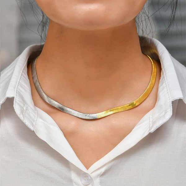 

chokers gold silver color snake chain necklace for women trendy punk asymmetry clavicle statement jewelry, Golden;silver