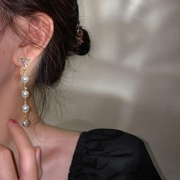 

dangle & chandelier long tassel pearls pendant earrings for women korean fashion simple elegant crystal heart daily earring wedding party je, Silver