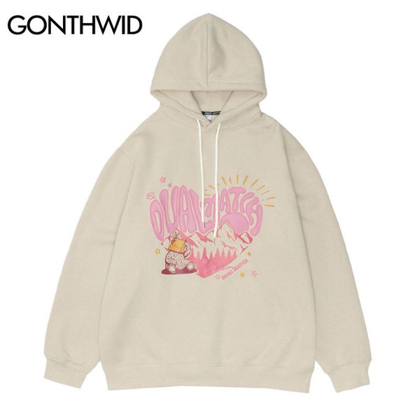 

Hip Hop Hoodi Sweatshirts Streetwear Heart Bear Print Fce Hooded 2021 Mens Harajuku Cotton Loose Winter Pullover Khaki, Black