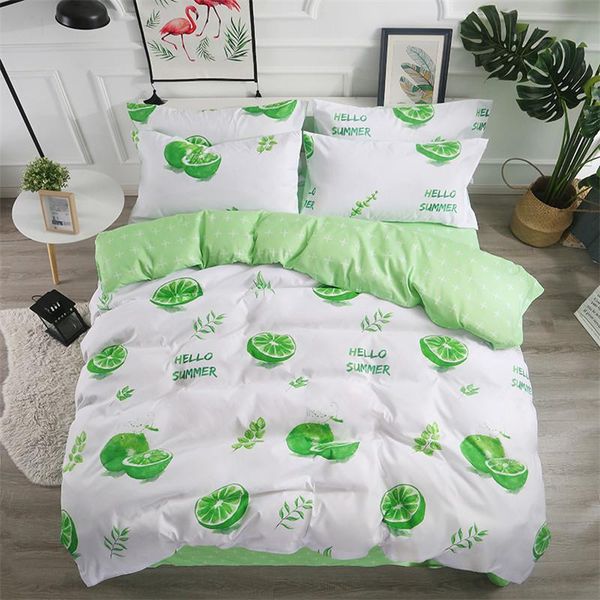 

bedding sets green summer full king twin  size 3/4pcs bed sheet white duvet cover set pillowcase simple bedclothes