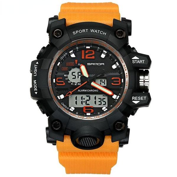 

wristwatches fashion sanda luxe sport merk stijl mannen militaire student man horloge led digitale waterdichte relogio masculino orange, Slivery;brown