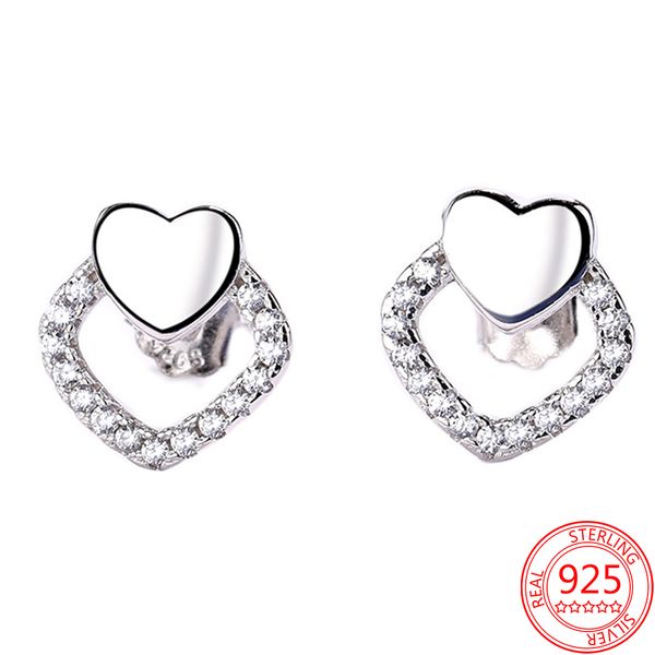 

s925 sterling silver love hollow simple diamond stud earrings fashion all-match romantic valentine's day gift, Golden