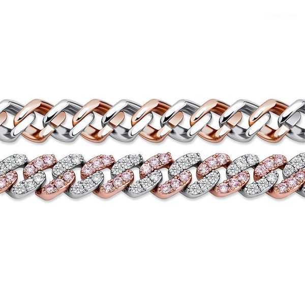 

8mm female fine cuban bracelet hip hop male jewelry bracelet copper iced out gold color plated cz stone chain bracelets1, Black