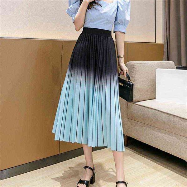 

autumn candy gradient color womens skirts thick long elastic waist a line rainbow vertical striped maxi, Black