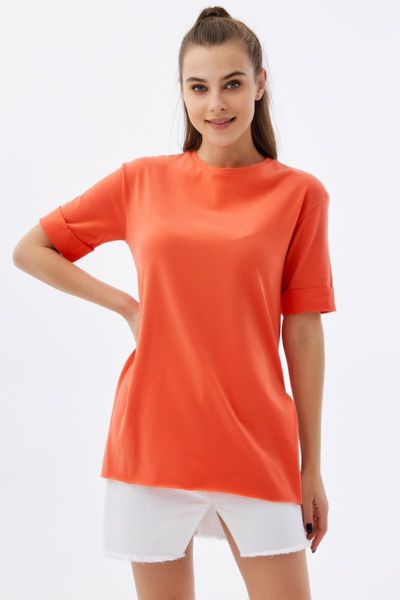 

women's t-shirt short-sleeved t-shirts orange neck slit sport stylish 2021 fashion, White