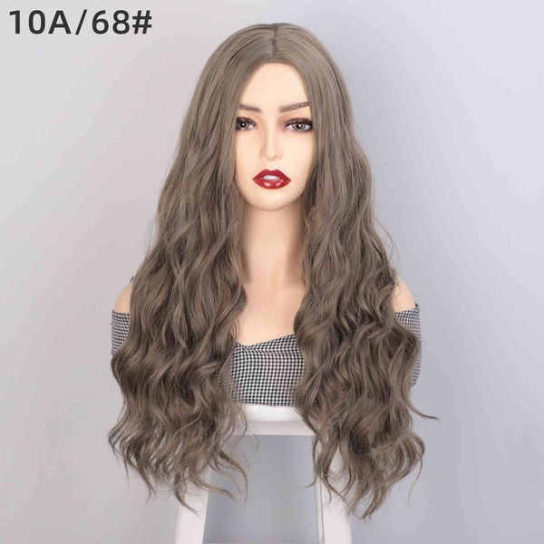 

wig women's long curl hair water corrugated chemical fiber high temperature silk head cover s, Black