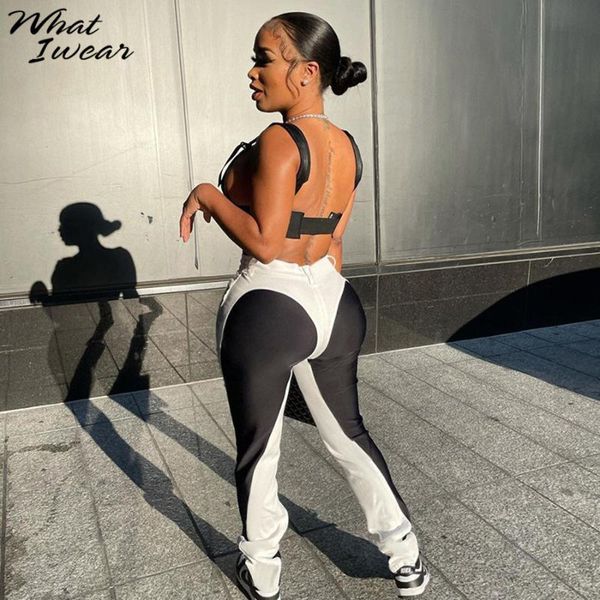 

women's pants & capris whatiwear two-color splicing skinny pencil women stretchy streetwear summer trend wild slim thin fitness casual, Black;white