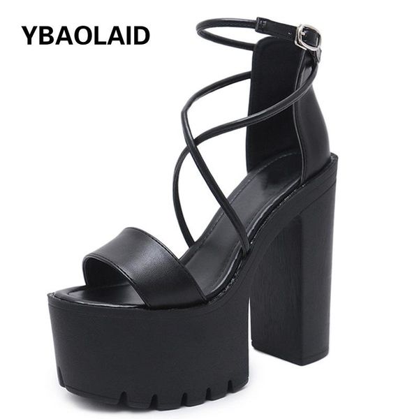 

sandals waterproof platform cross straps catwalk 15cm thick heel super high heels fashion color fish mouth bag, Black