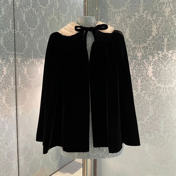 

jacket 2021 autumn and winter women's lace pearl black velvet cape coat 6xfy, Black;brown