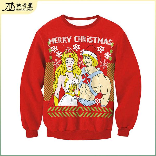 

2021 digital printing round neck sweater women's new clothing couple's top, Black