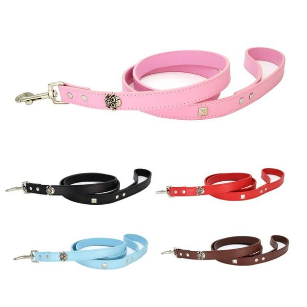 

dog collars & leashes leather leash pet dogs 5 colors solid training for large medium small rope puppy supplies