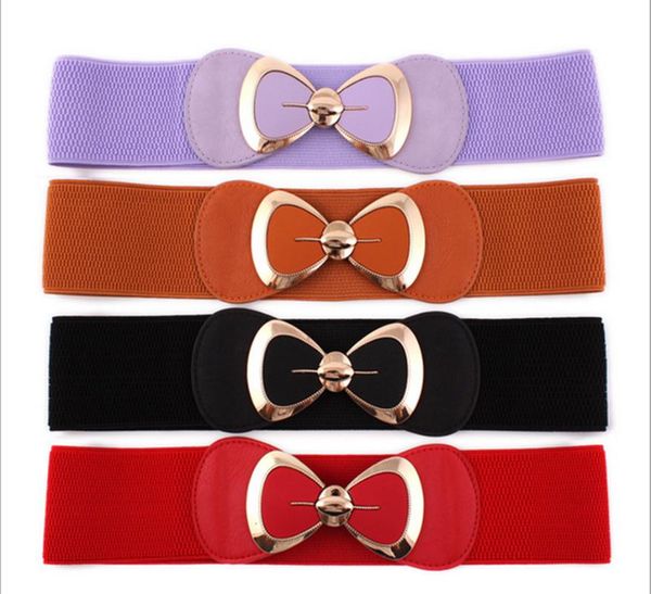 

belts 2021 wild dress big bow tie waist women's belt elastic wide seal female, Black;brown