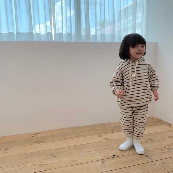 

autumn infant boys and girls cotton striped hoodies sweatpants baby casual long sleeve bodysuits 210508, Blue