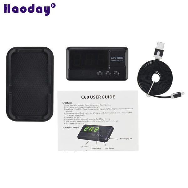 

car gps & accessories multi-function hud speedometer c60 portable display mph km/h total time and distance