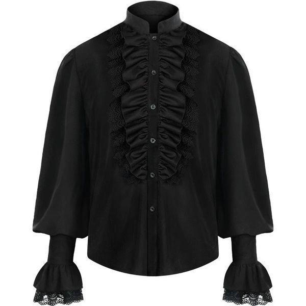 

men's casual shirts men pirate shirt vampire renaissance victorian steampunk gothic ruffled medieval halloween cosplay costume clothing, White;black