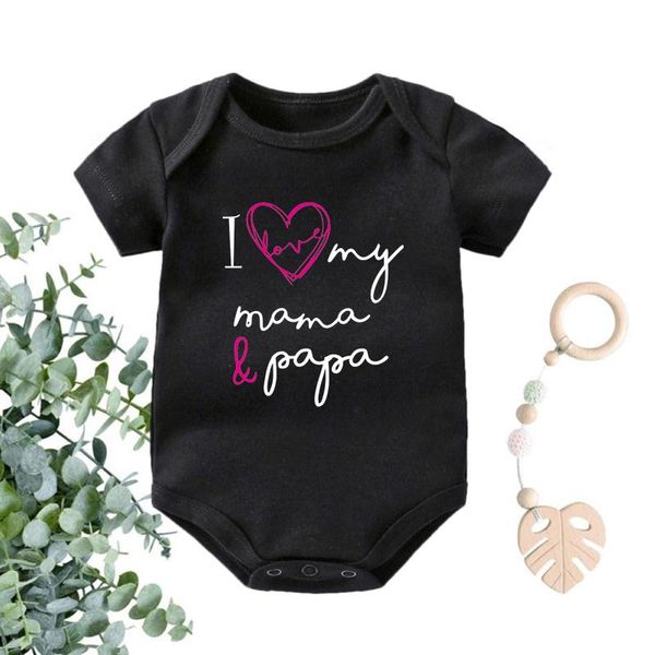 Macacões eu amo meu Mamapapa Baby Baby Bodysuits Algodão de Manga Curta Boy Meninos Meninas Criança Criança Roupas Ropa